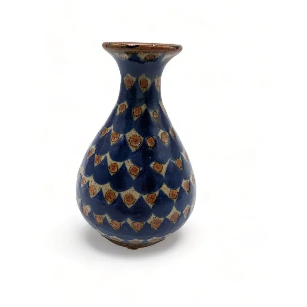 Vintage Cocotzin Mex Signed Mexican Pottery Blue Bud Vase 5
